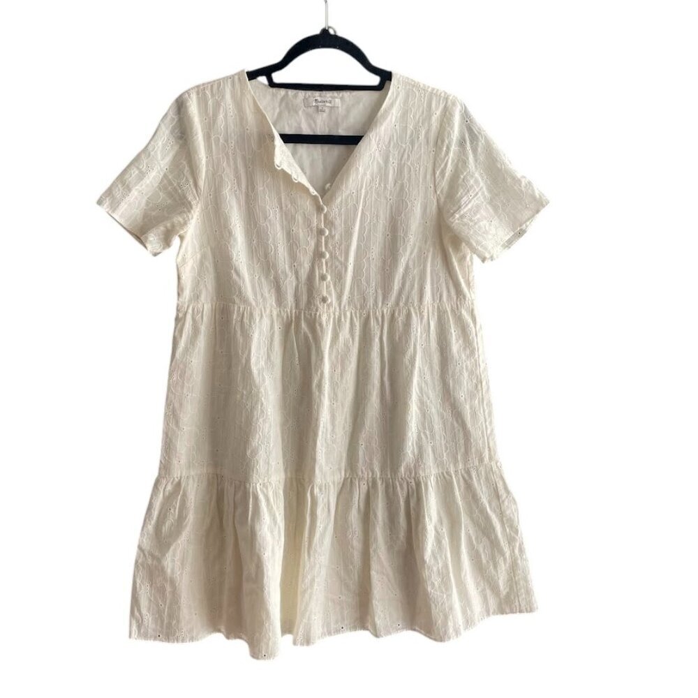 Madewell Cream Boho Dress Sz S Babydoll Eyelet Summer Short Sleeve
